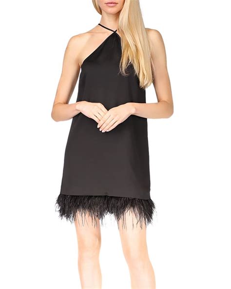 michael kors feather trim halter dress